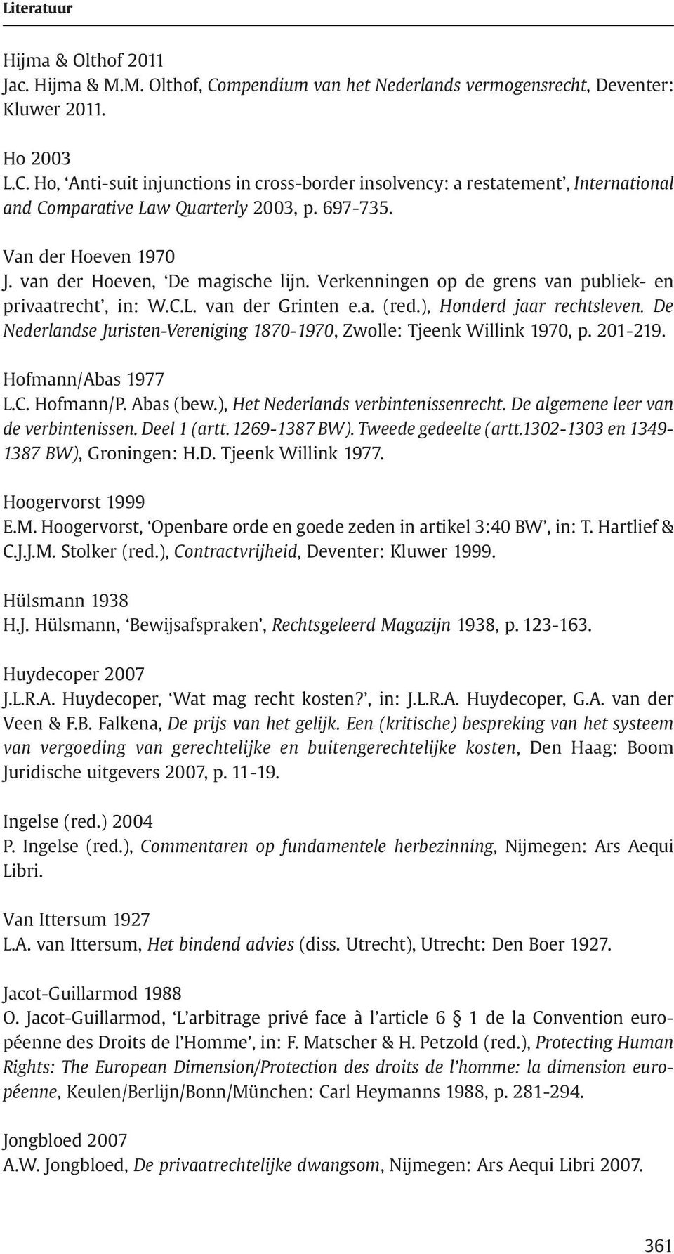 De Nederlandse Juristen-Vereniging 1870-1970, Zwolle: Tjeenk Willink 1970, p. 201-219. Hofmann/Abas 1977 L.C. Hofmann/P. Abas (bew.), Het Nederlands verbintenissenrecht.