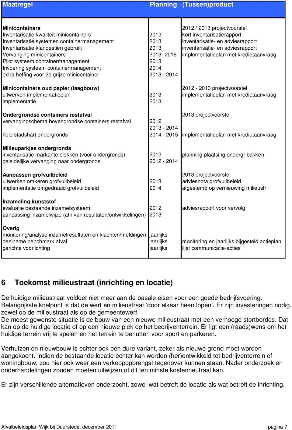 containermanagement 2013 Invoering systeem containermanagement 2014 extra heffing voor 2e grijze minicontainer 2013-2014 Minicontainers oud papier (laagbouw) 2012-2013 projectvoorstel uitwerken