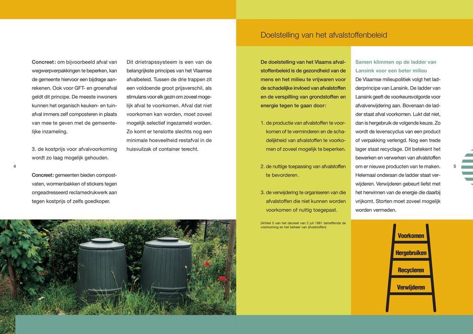 de kostprijs voor afvalvoorkoming wordt zo laag mogelijk gehouden. Dit drietrapssysteem is een van de belangrijkste principes van het Vlaamse afvalbeleid.
