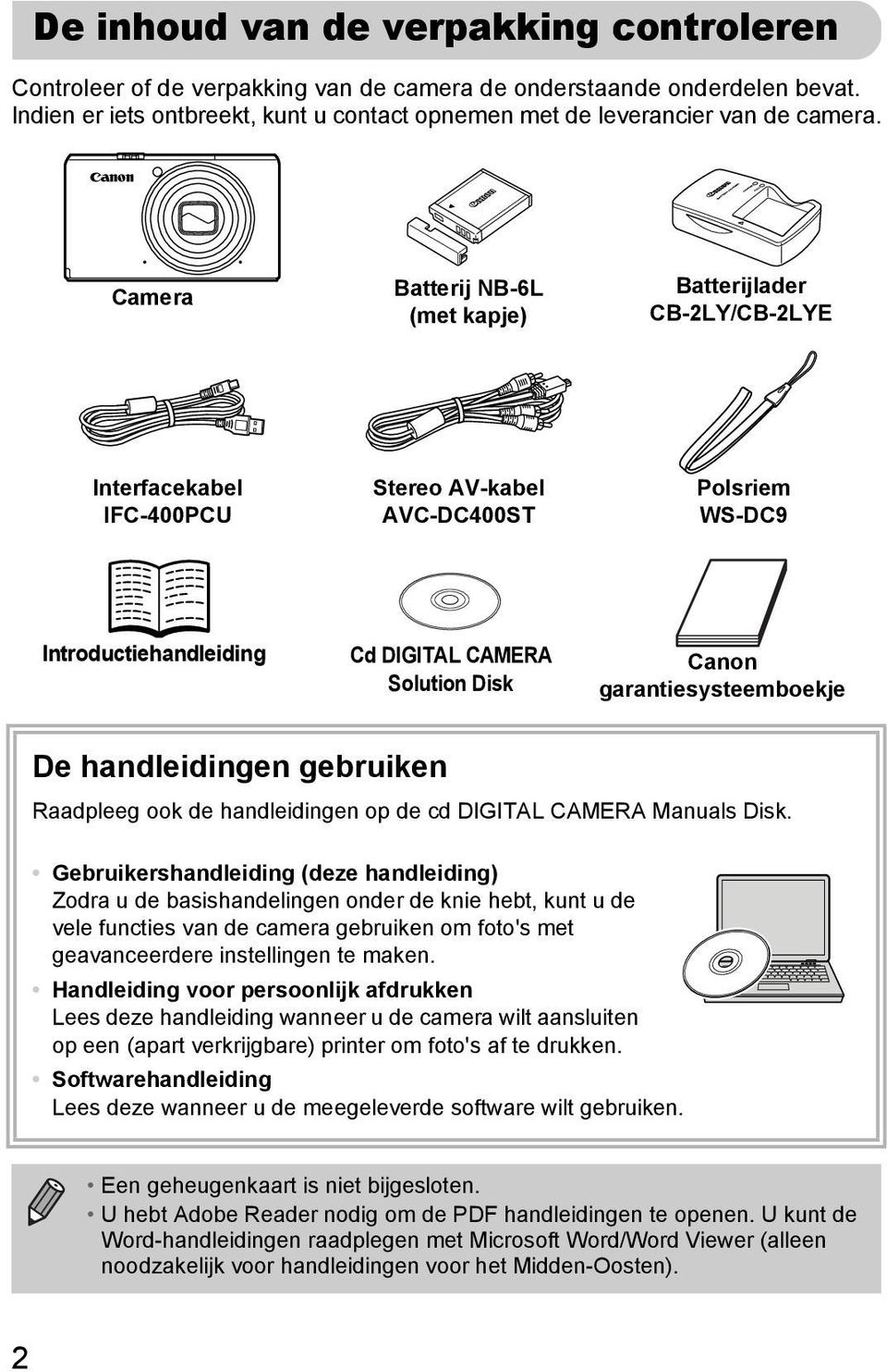 garantiesysteemboekje De handleidingen gebruiken Raadpleeg ook de handleidingen op de cd DIGITAL CAMERA Manuals Disk.
