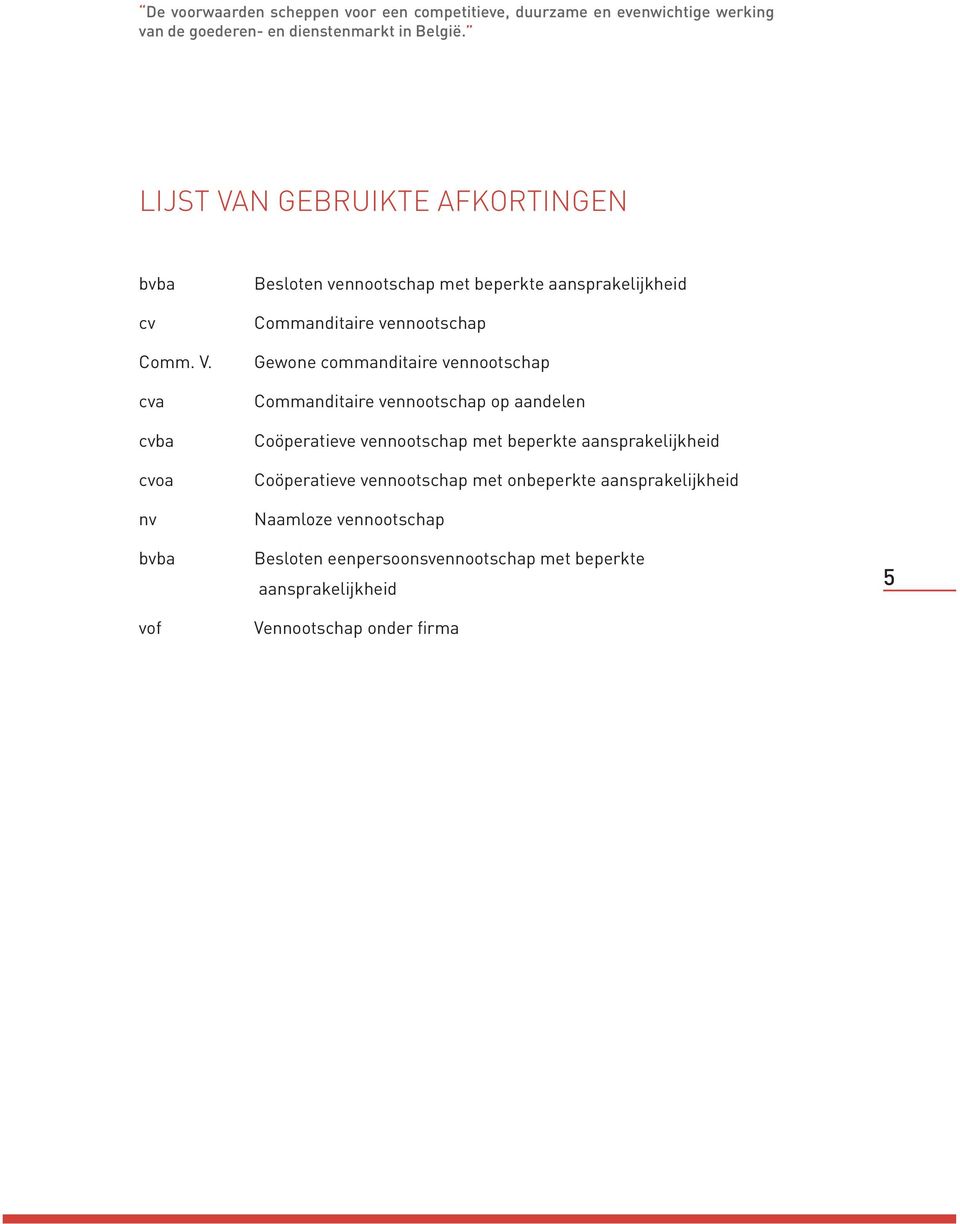 N GEBRUIKTE AFKORTINGEN bvba cv Comm. V.