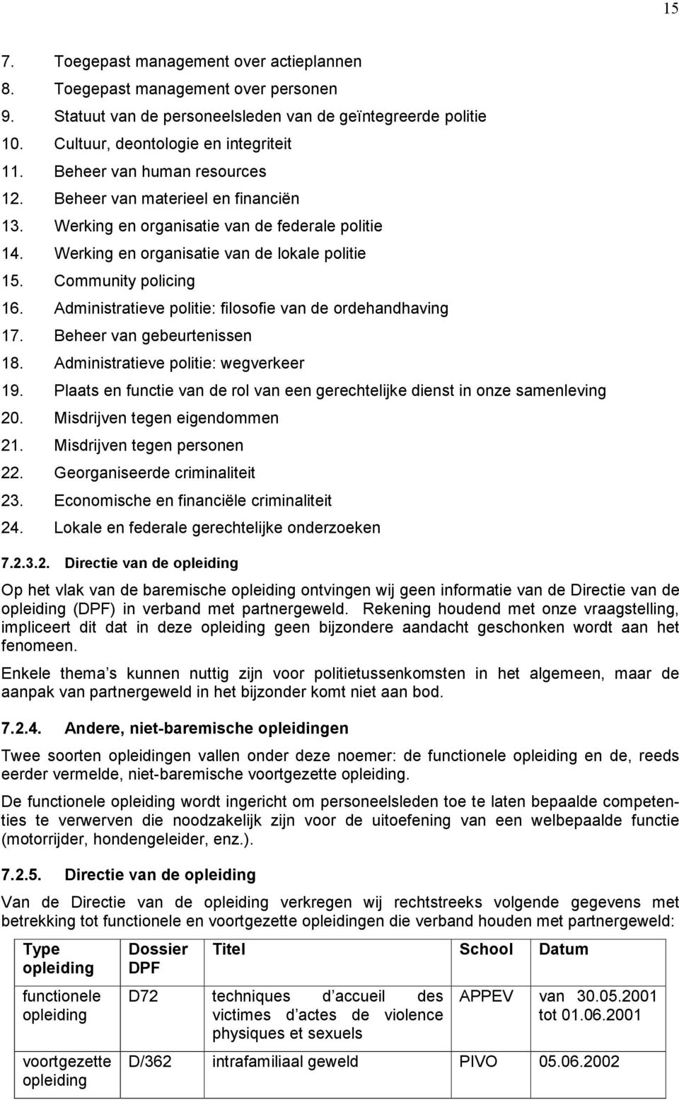 Administratieve politie: filosofie van de ordehandhaving 17. Beheer van gebeurtenissen 18. Administratieve politie: wegverkeer 19.