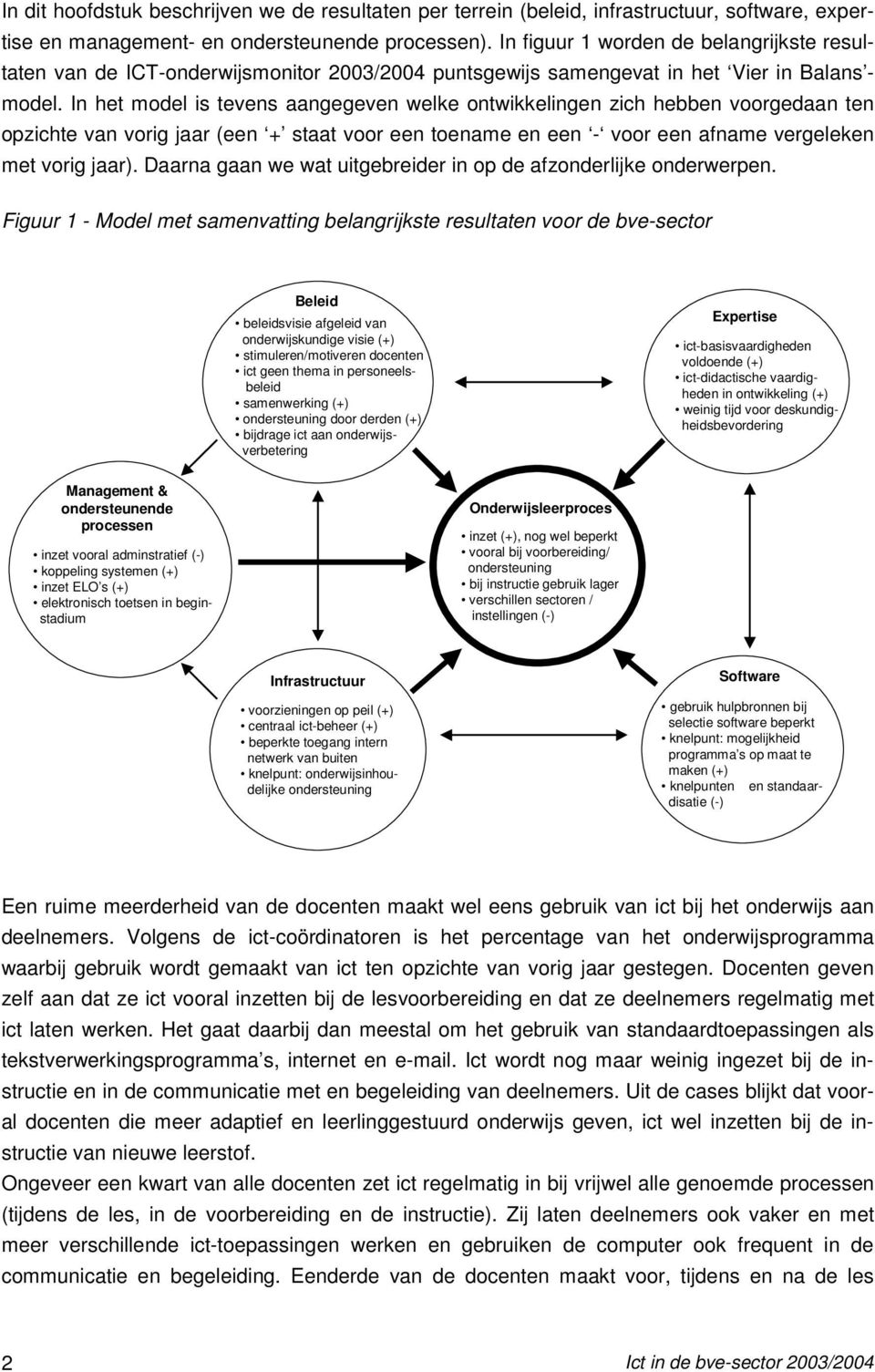 In het model is tevens aangegeven welke ontwikkelingen zich hebben voorgedaan ten opzichte van vorig jaar (een + staat voor een toename en een - voor een afname vergeleken met vorig jaar).