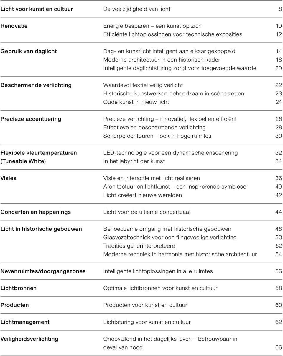 veilig verlicht 22 Historische kunstwerken behoedzaam in scène zetten 23 Oude kunst in nieuw licht 24 Precieze accentuering Precieze verlichting innovatief, flexibel en efficiënt 26 Effectieve en