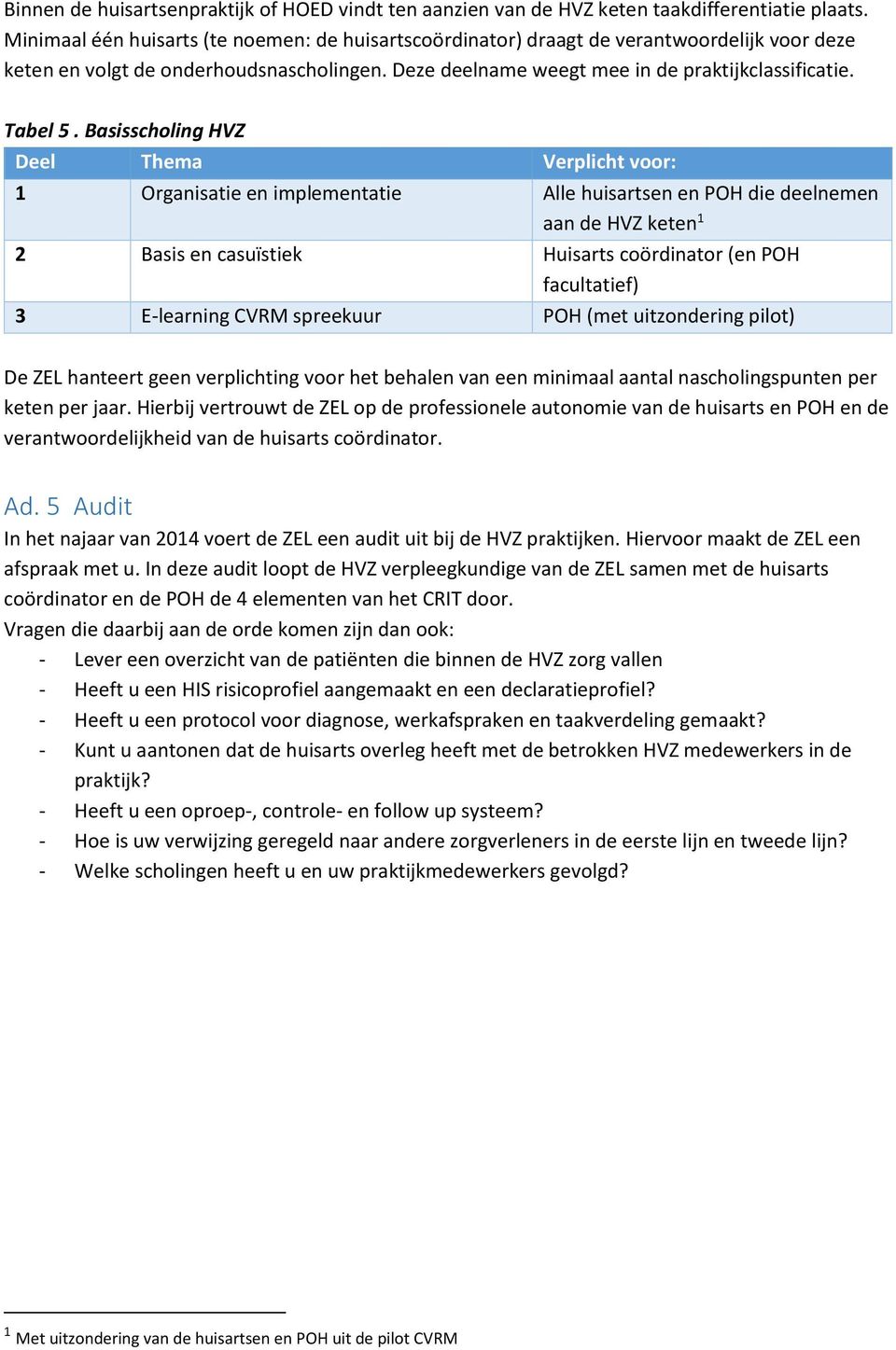 Basisscholing HVZ Deel Thema Verplicht voor: 1 Organisatie en implementatie Alle huisartsen en POH die deelnemen aan de HVZ keten 1 2 Basis en casuïstiek Huisarts coördinator (en POH facultatief) 3