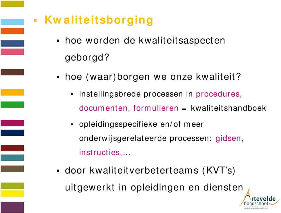 instellingsbrede processen in procedures, documenten, formulieren = kwaliteitshandboek