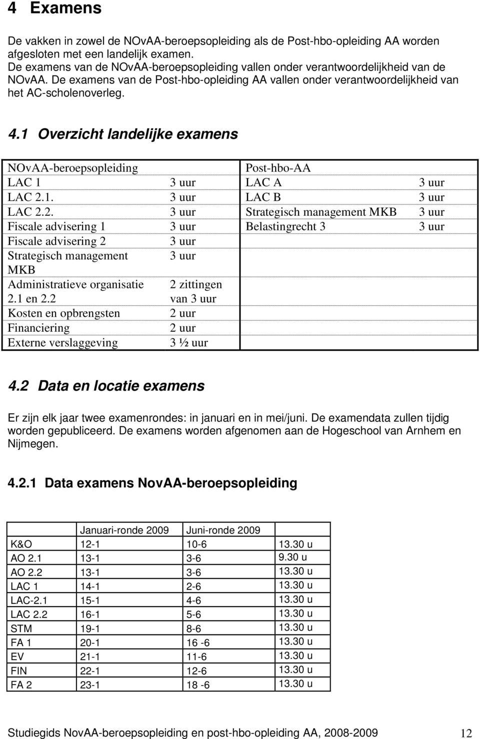 1 Overzicht landelijke examens NOvAA-beroepsopleiding Post-hbo-AA LAC 1 3 uur LAC A 3 uur LAC 2.