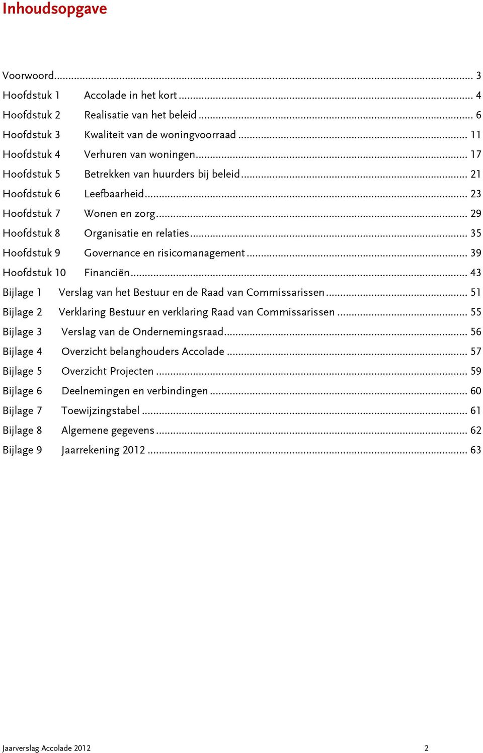 .. 35 Hoofdstuk 9 Governance en risicomanagement... 39 Hoofdstuk 10 Financiën... 43 Bijlage 1 Verslag van het Bestuur en de Raad van Commissarissen.