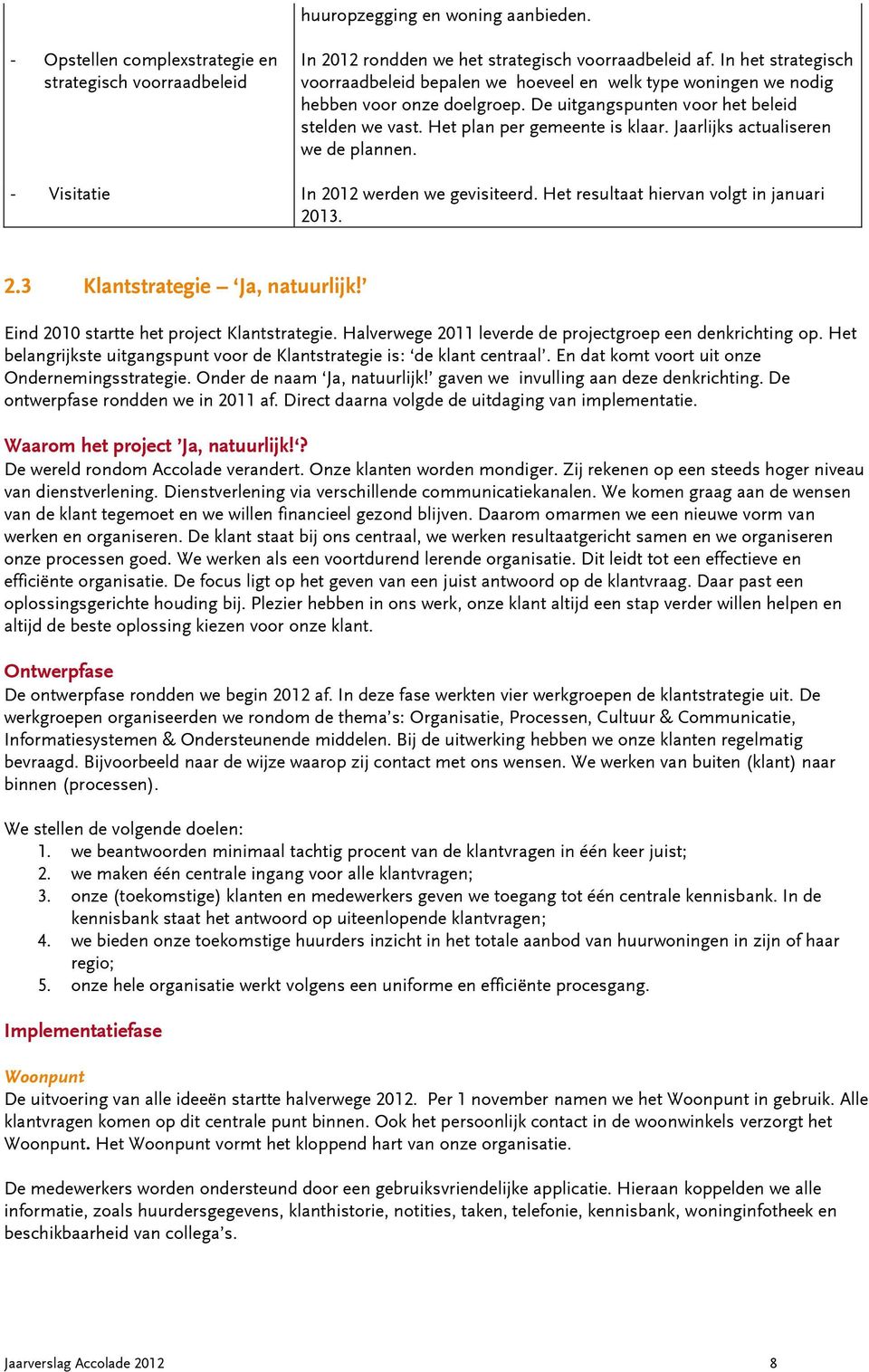 Jaarlijks actualiseren we de plannen. - Visitatie In 2012 werden we gevisiteerd. Het resultaat hiervan volgt in januari 2013. 2.3 Klantstrategie Ja, natuurlijk!