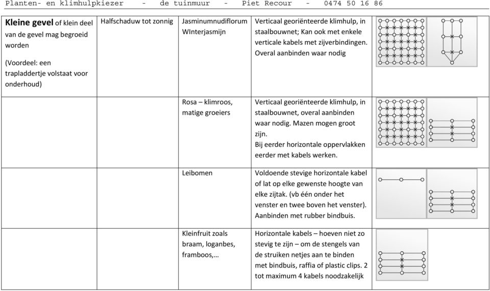 Bij eerder horizontale oppervlakken eerder met kabels werken. Leibomen Voldoende stevige horizontale kabel of lat op elke gewenste hoogte van elke zijtak.