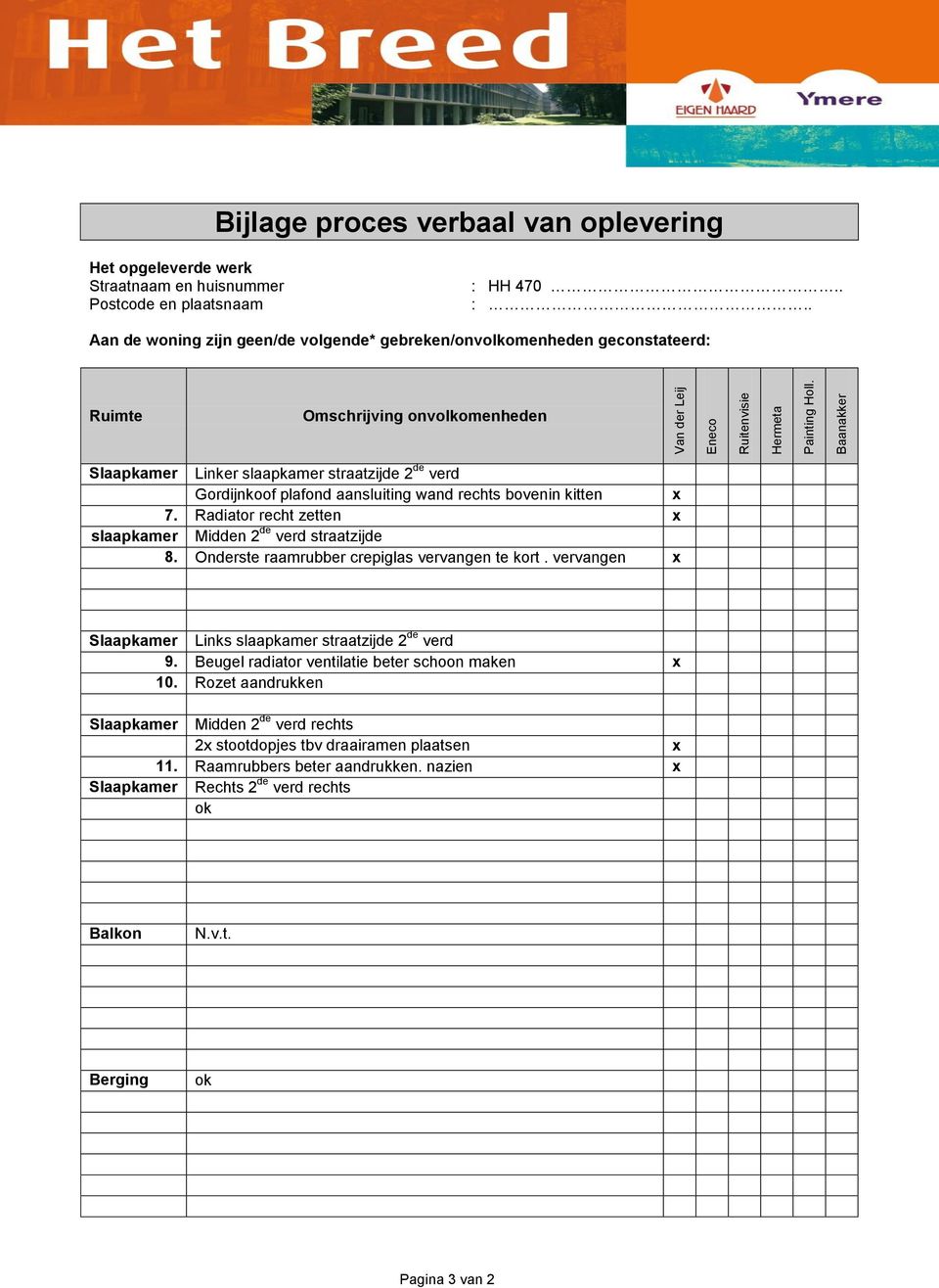 vervangen x Links slaapkamer straatzijde 2 de verd 9. Beugel radiator ventilatie beter schoon maken x 10.