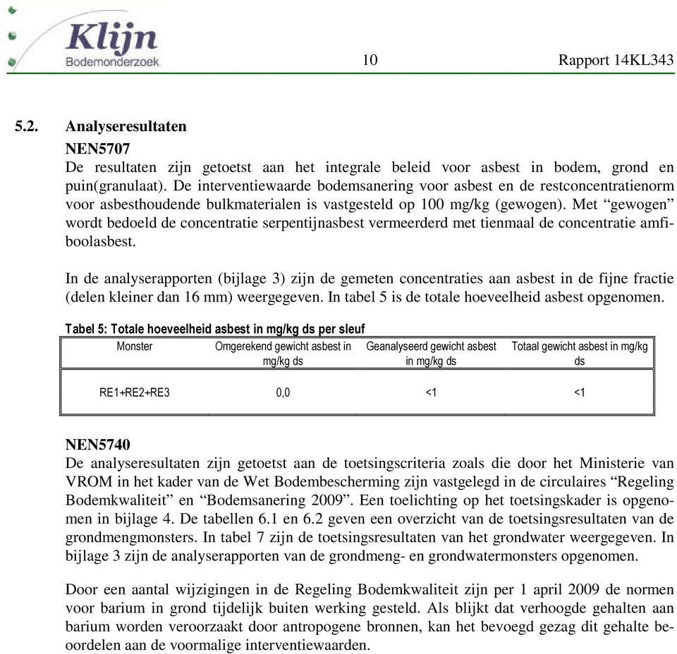 Met gewogen wordt bedoeld de concentratie serpentijnasbest vermeerderd met tienmaal de concentratie amfiboolasbest.