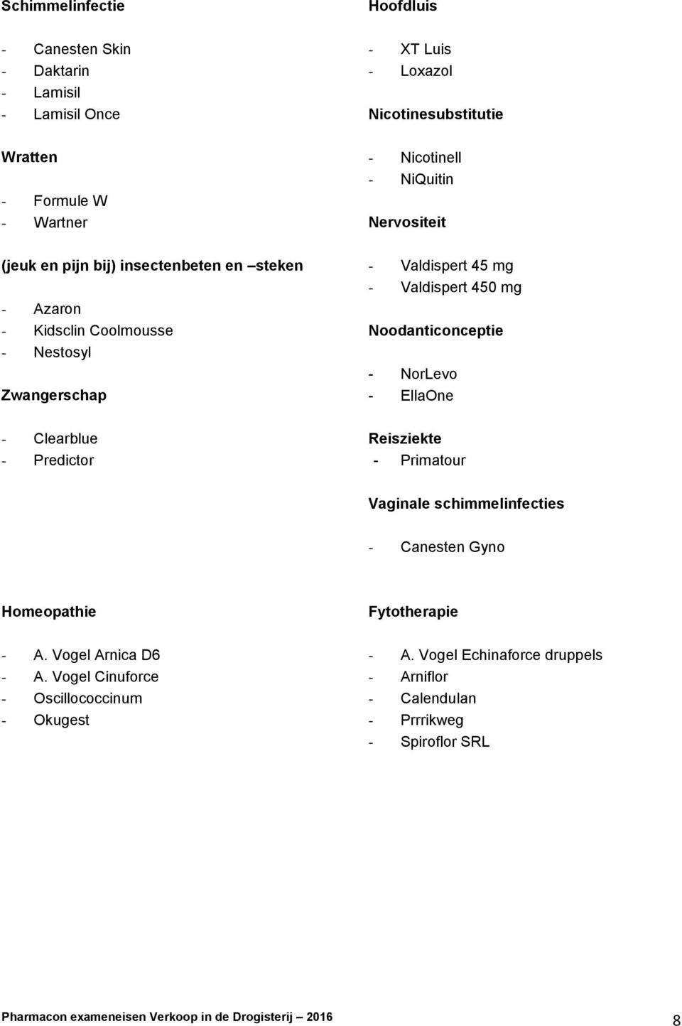 Noodanticonceptie - NorLevo - EllaOne - Clearblue - Predictor Reisziekte - Primatour Vaginale schimmelinfecties - Canesten Gyno Homeopathie Fytotherapie - A.