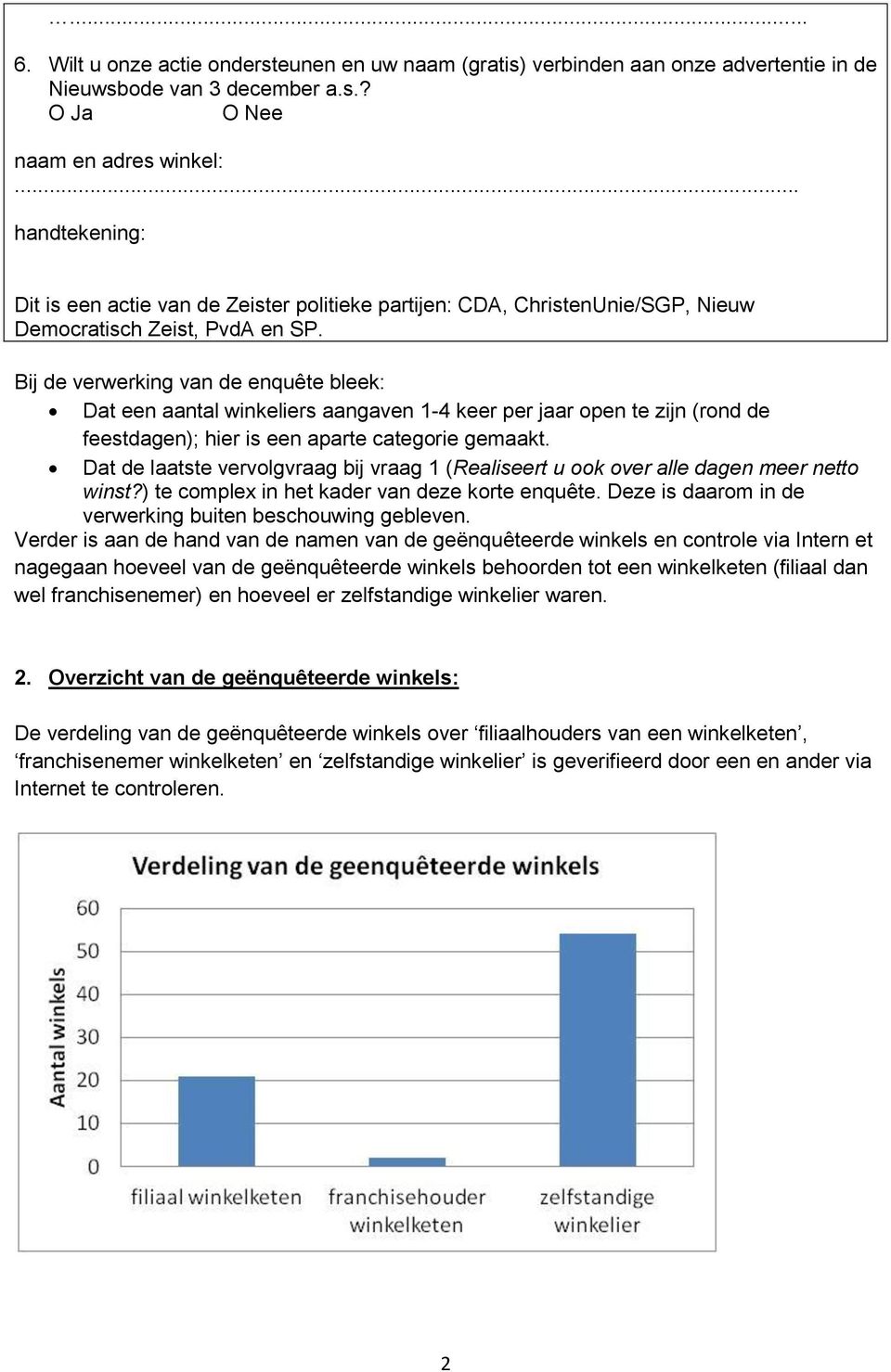 Bij de verwerking van de enquête bleek: Dat een aantal winkeliers aangaven 1-4 keer per jaar te zijn (rond de feestdagen); hier is een aparte categorie gemaakt.