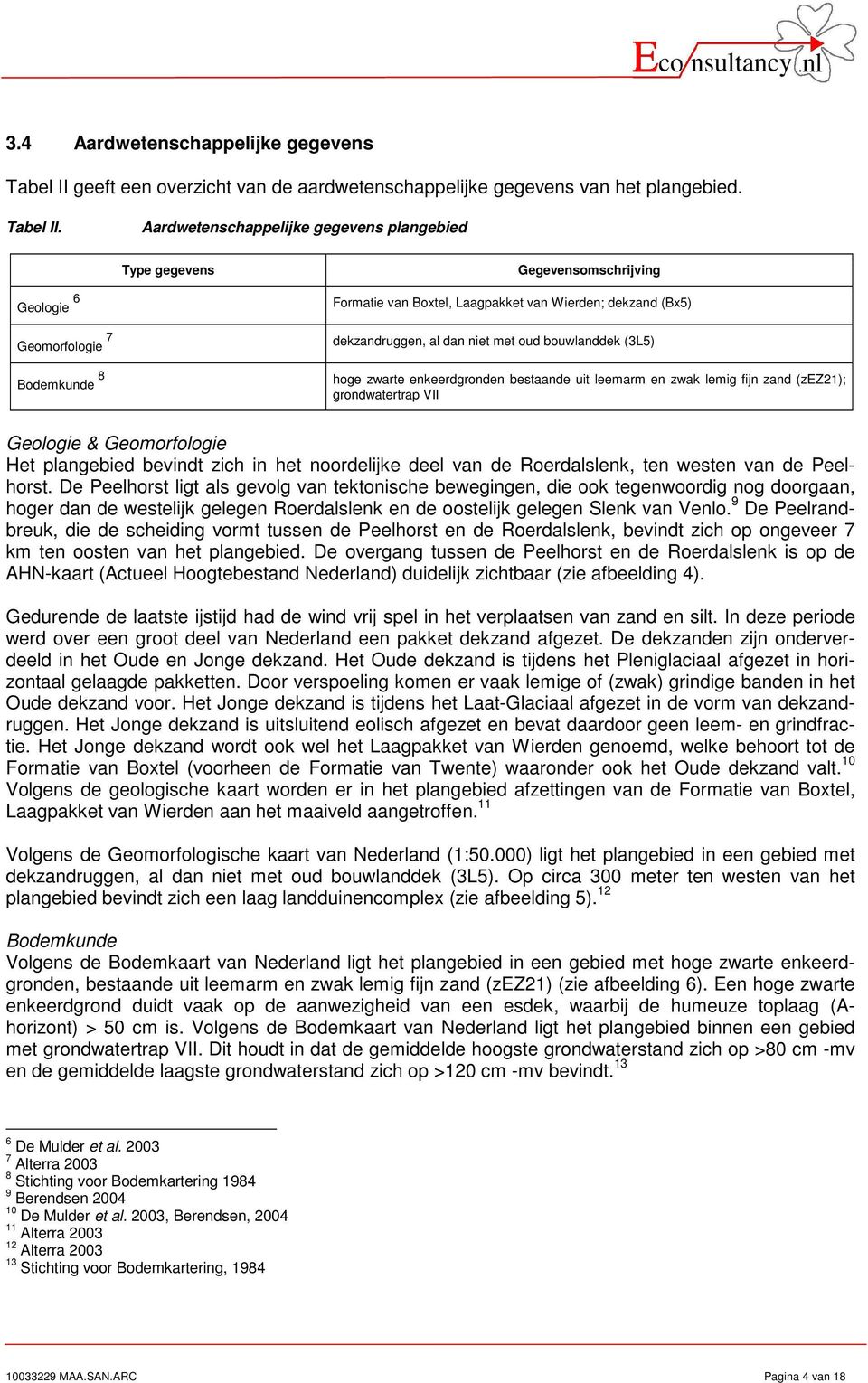 Aardwetenschappelijke gegevens plangebied Type gegevens Gegevensomschrijving Geologie 6 Geomorfologie 7 Bodemkunde 8 Formatie van Boxtel, Laagpakket van Wierden; dekzand (Bx5) dekzandruggen, al dan