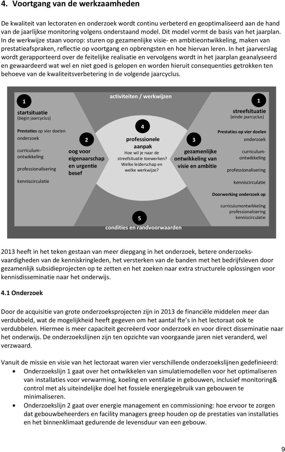 In de werkwijze staan voorop: sturen op gezamenlijke visie en ambitieontwikkeling, maken van prestatieafspraken, reflectie op voortgang en opbrengsten en hoe hiervan leren.