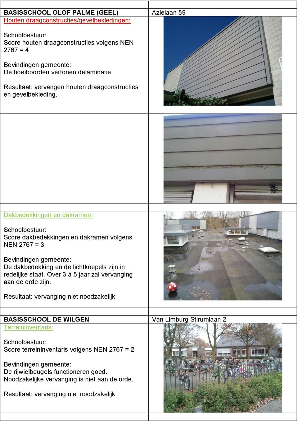 Dakbedekkingen en dakramen: Score dakbedekkingen en dakramen volgens NEN 2767 = 3 De dakbedekking en de lichtkoepels zijn in redelijke staat.