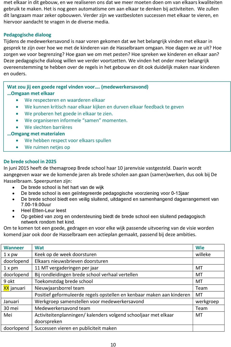 Pedagogische dialoog Tijdens de medewerkersavond is naar voren gekomen dat we het belangrijk vinden met elkaar in gesprek te zijn over hoe we met de kinderen van de Hasselbraam omgaan.