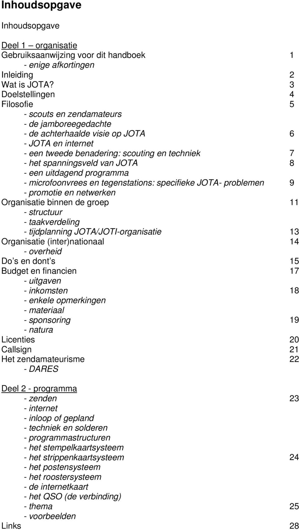 van JOTA 8 - een uitdagend programma - microfoonvrees en tegenstations: specifieke JOTA- problemen 9 - promotie en netwerken Organisatie binnen de groep 11 - structuur - taakverdeling - tijdplanning