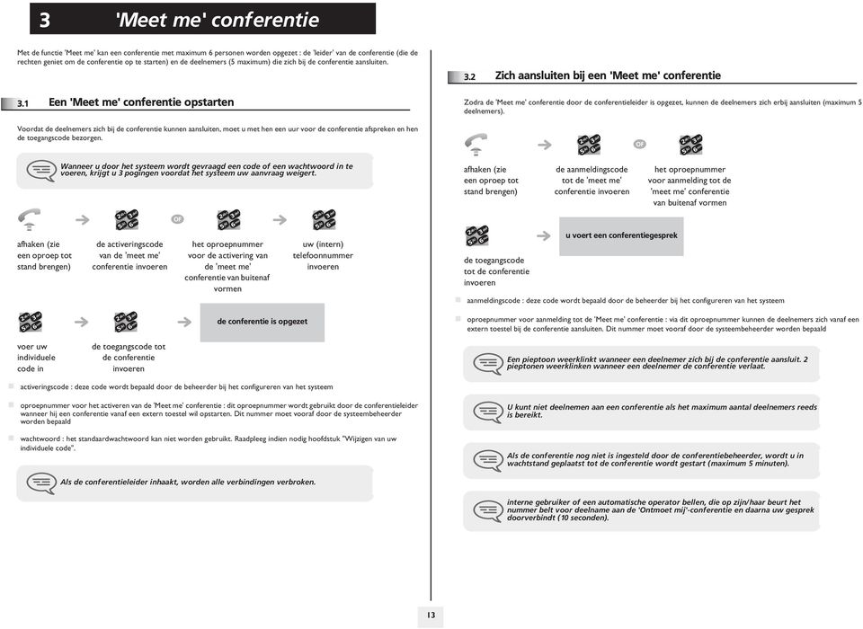 Zich aansluiten bij een 'Meet me' conferentie Zodra de 'Meet me' conferentie door de conferentieleider is opgezet, kunnen de deelnemers zich erbij aansluiten (maximum deelnemers).