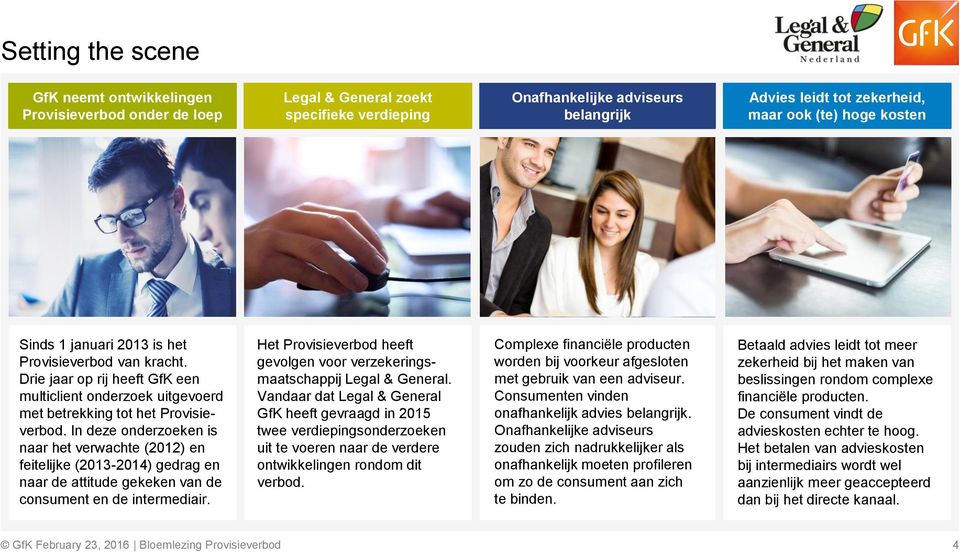 In deze onderzoeken is naar het verwachte (2012) en feitelijke (2013-2014) gedrag en naar de attitude gekeken van de consument en de intermediair.