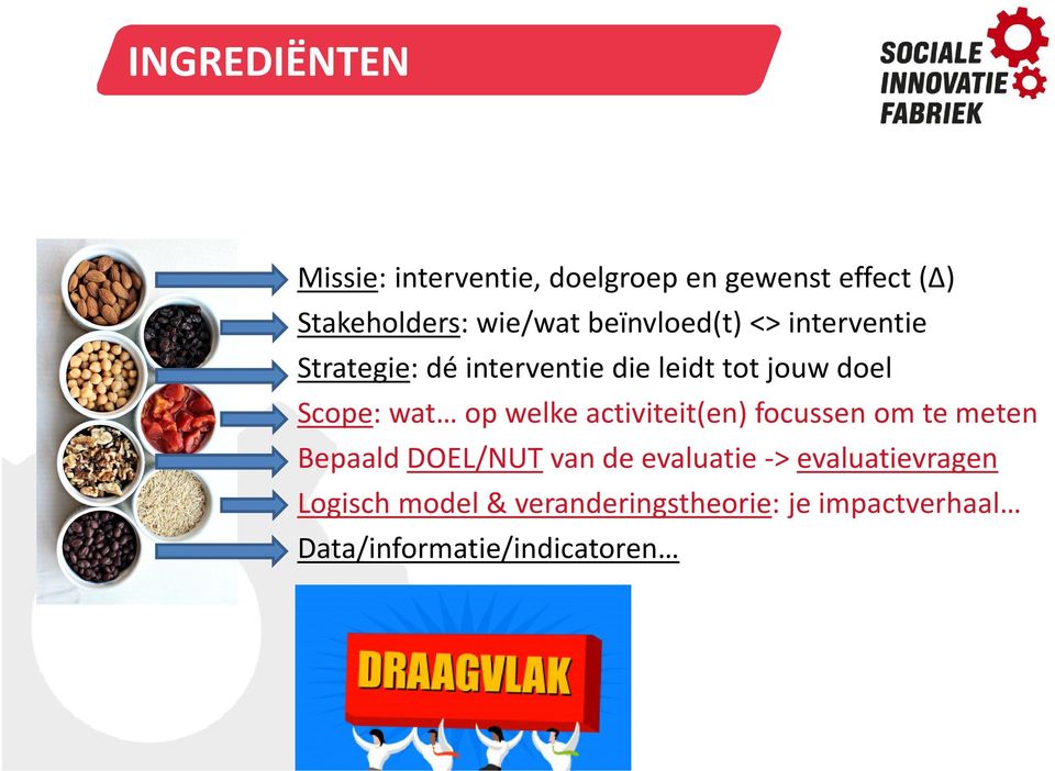 interventie die leidt tot jouw doel Scope: wat op welke activiteit(en) focussen om te meten Bepaald