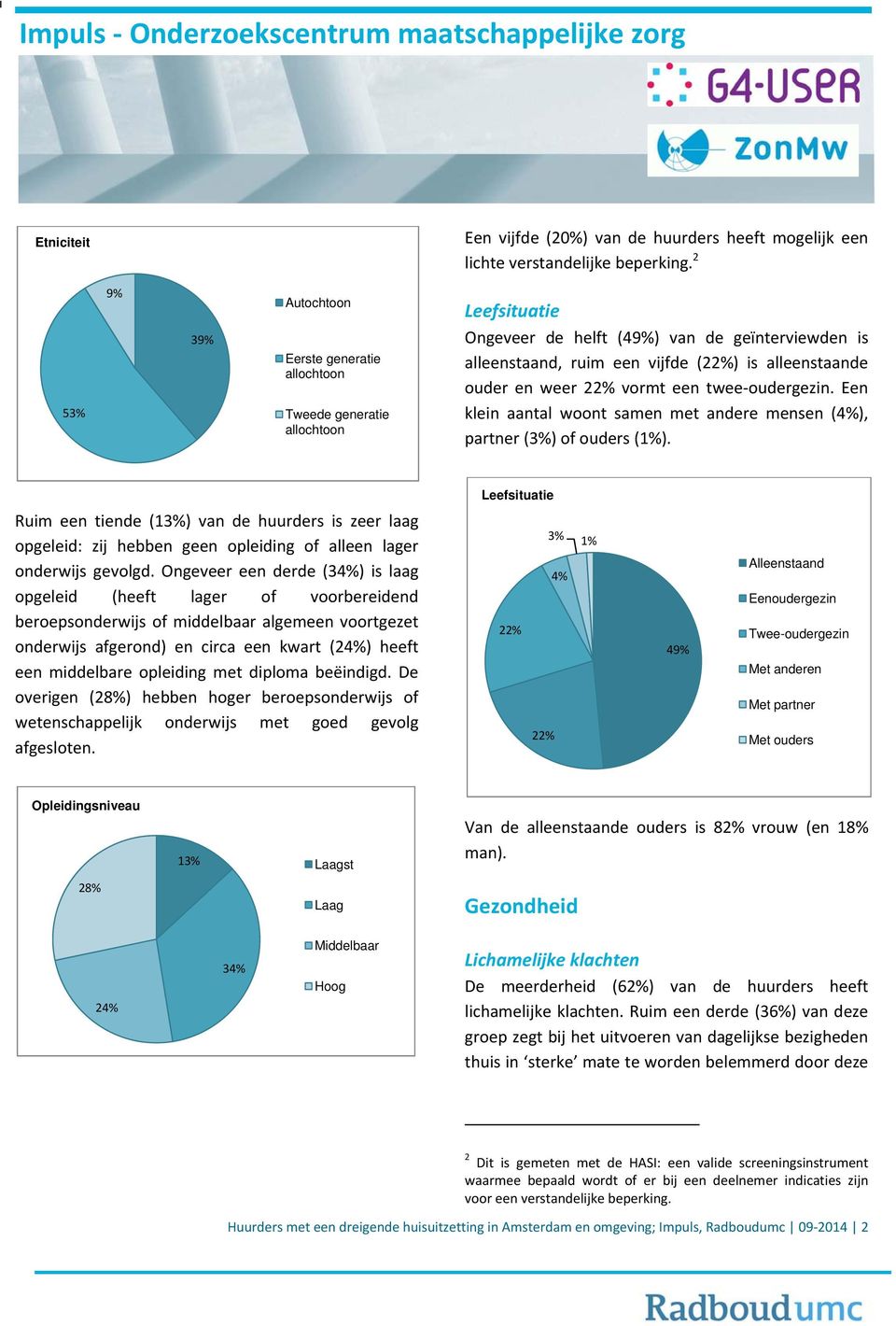 ouder en weer 22% vormt een twee oudergezin. Een klein aantal woont samen met andere mensen (4%), partner (3%) of ouders (1%).