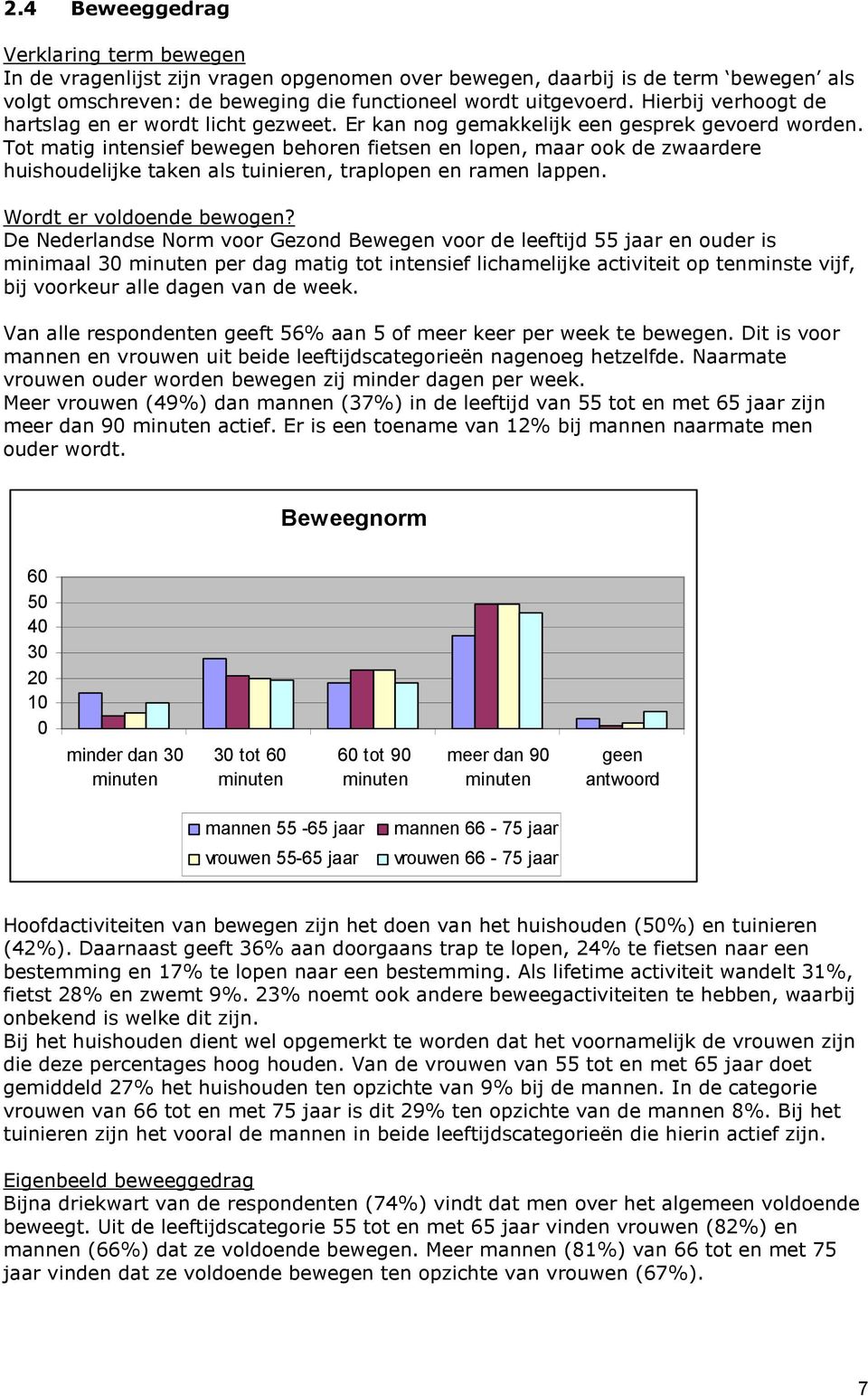 Tot matig intensief bewegen behoren fietsen en lopen, maar ook de zwaardere huishoudelijke taken als tuinieren, traplopen en ramen lappen. Wordt er voldoende bewogen?