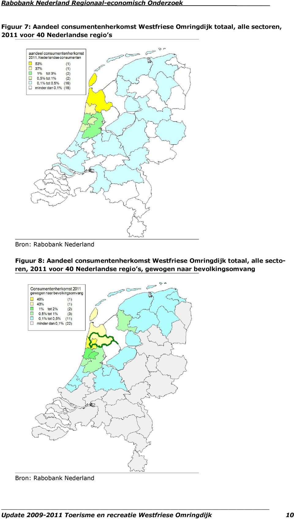 Westfriese Omringdijk totaal, alle sectoren, 2011 voor 40 Nederlandse regio s, gewogen naar