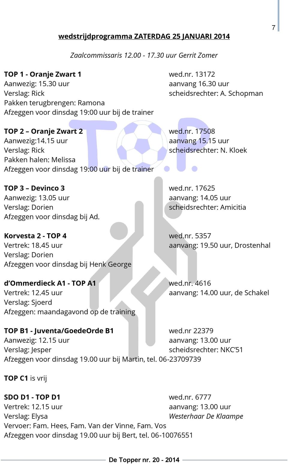 Kloek Pakken halen: Melissa Afzeggen voor dinsdag 19:00 uur bij de trainer TOP 3 Devinco 3 wed.nr. 17625 Aanwezig: 13.05 uur aanvang: 14.