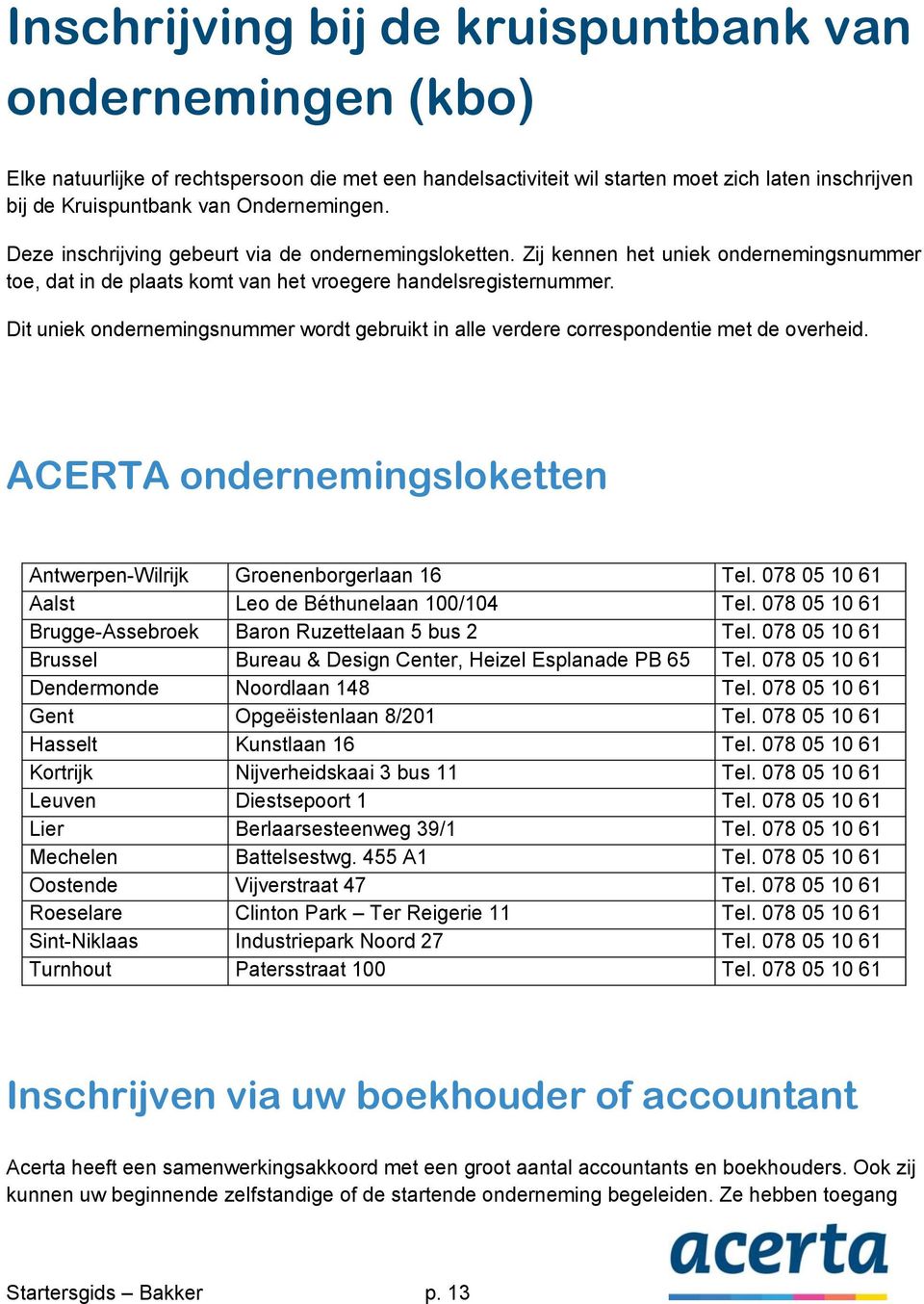 Dit uniek ondernemingsnummer wordt gebruikt in alle verdere correspondentie met de overheid. ACERTA ondernemingsloketten Antwerpen-Wilrijk Groenenborgerlaan 16 Tel.