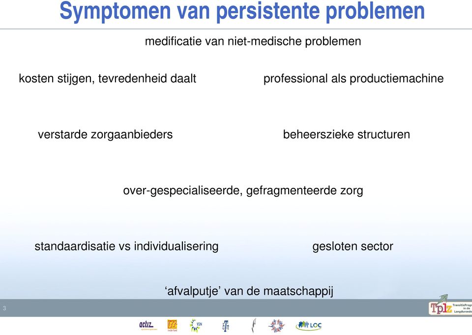 zorgaanbieders beheerszieke structuren over-gespecialiseerde, gefragmenteerde