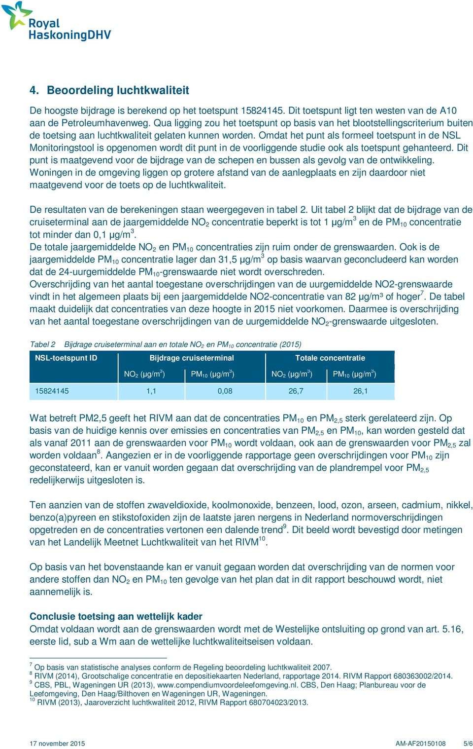 Omdat het punt als formeel toetspunt in de NSL Monitoringstool is opgenomen wordt dit punt in de voorliggende studie ook als toetspunt gehanteerd.