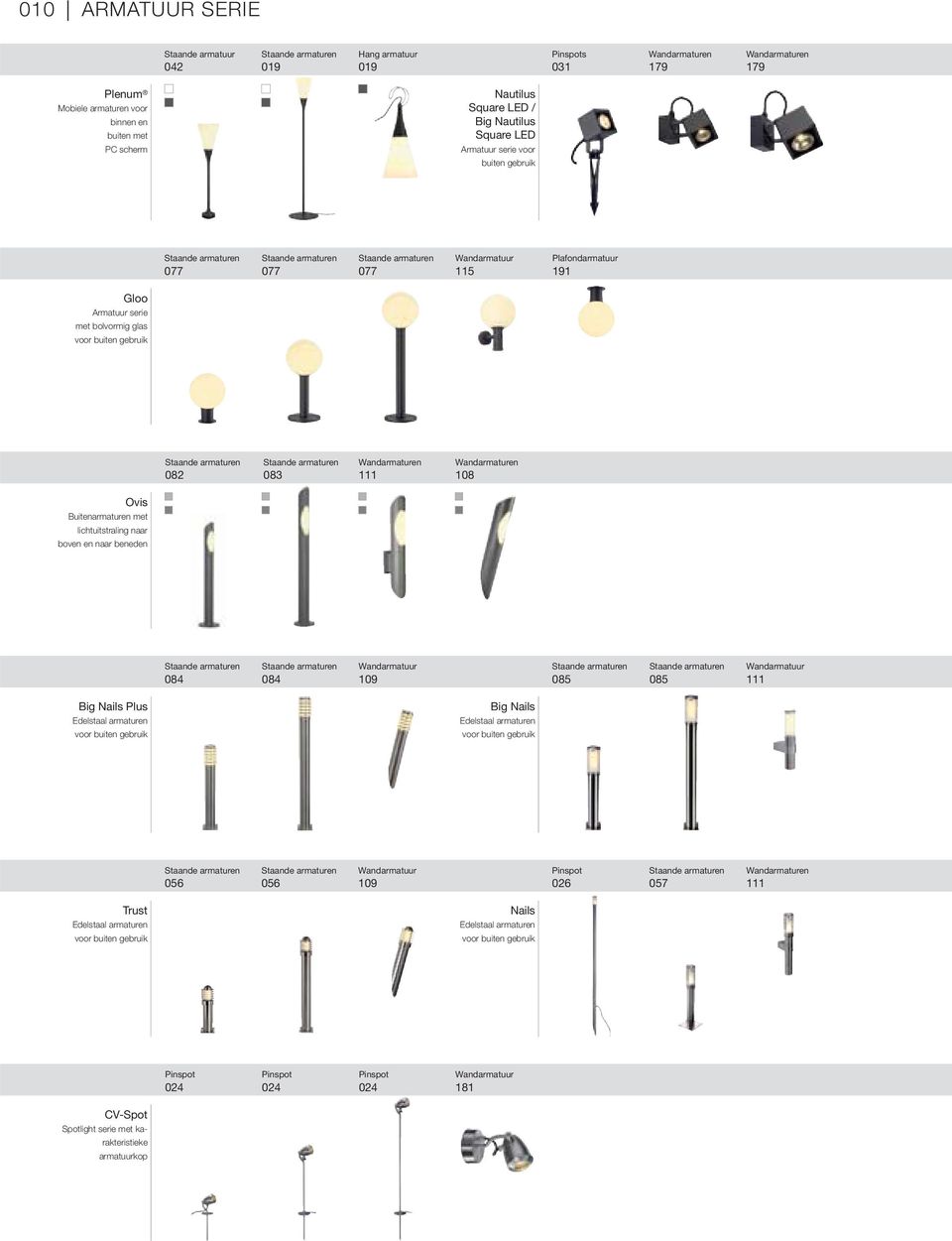 bolvormig glas voor buiten gebruik Staande armaturen 082 Staande armaturen 083 Wandarmaturen 111 Wandarmaturen 108 Ovis Buitenarmaturen met lichtuitstraling naar boven en naar beneden Staande