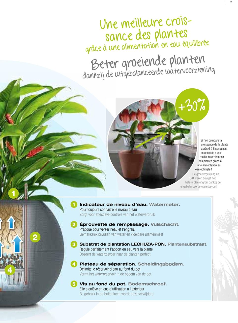 des plantes grâce à une alimentation en eau optimale! De groeivergelijking na 6-8 weken bewijst het: betere plantengroei dankzij de uitgebalanceerde watertoevoer! 2 2 3 Éprouvette de remplissage.