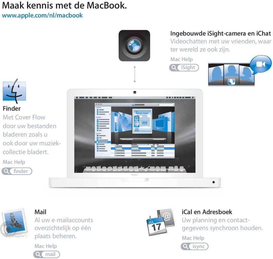 Mac Help isight Finder Met Cover Flow door uw bestanden bladeren zoals u ook door uw muziekcollectie bladert.