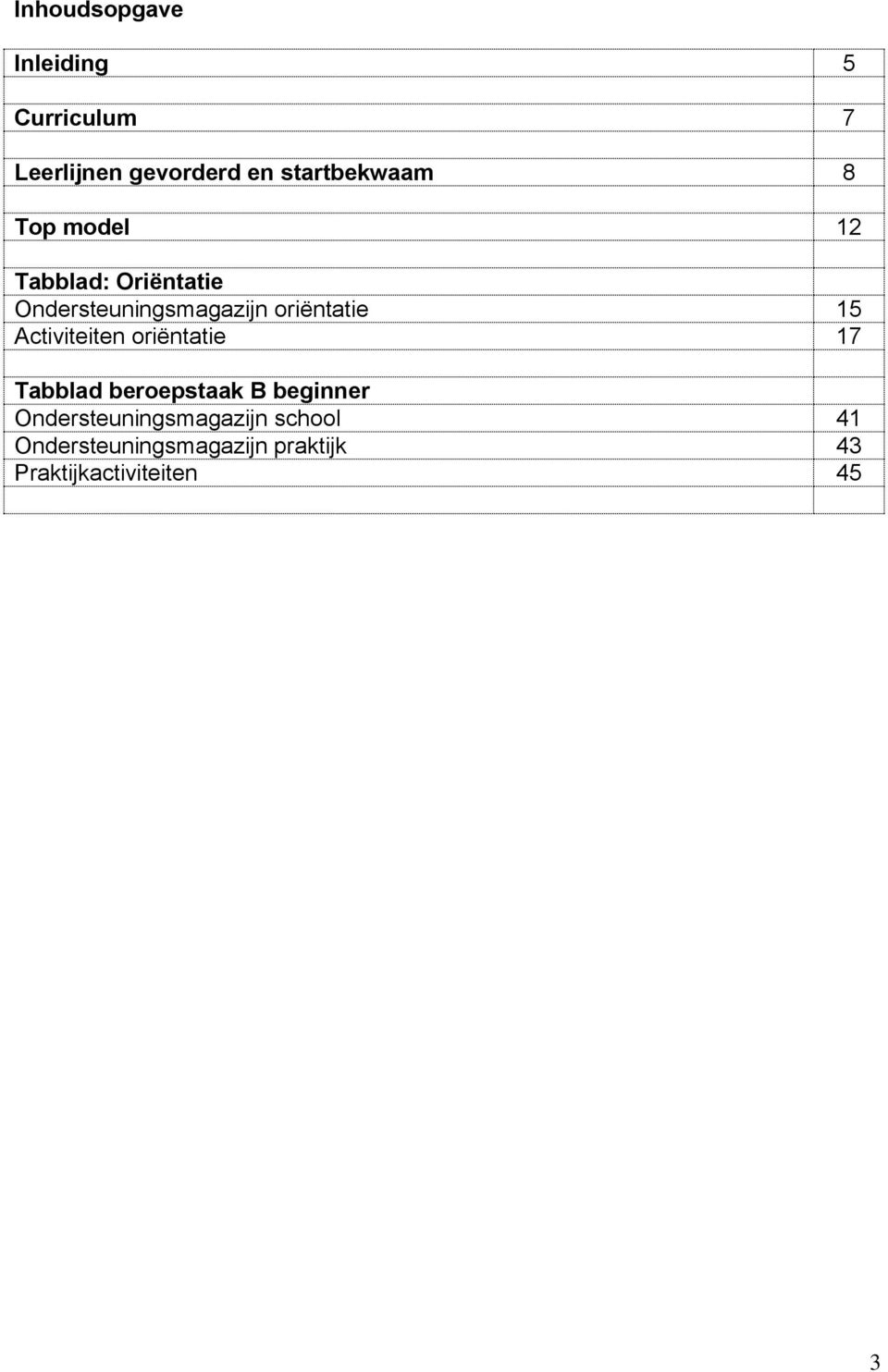 oriëntatie 15 Activiteiten oriëntatie 17 Tabblad beroepstaak B beginner