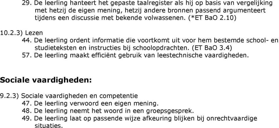 De leerling ordent informatie die voortkomt uit voor hem bestemde school- en studieteksten en instructies bij schoolopdrachten. (ET BaO 3.4) 57.