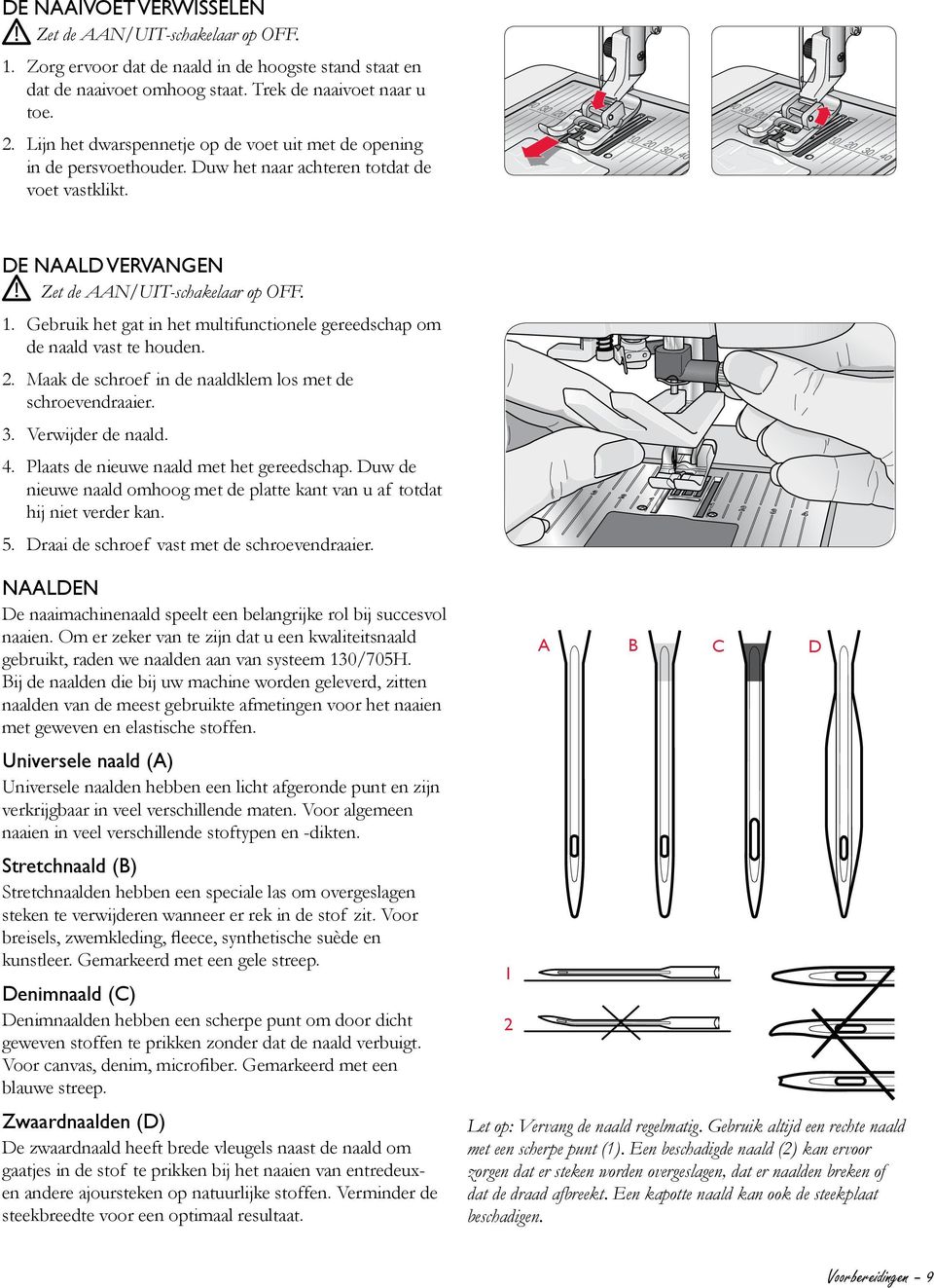 Gebruik het gat in het multifunctionele gereedschap om de naald vast te houden. 2. Maak de schroef in de naaldklem los met de schroevendraaier. 3. Verwijder de naald. 4.