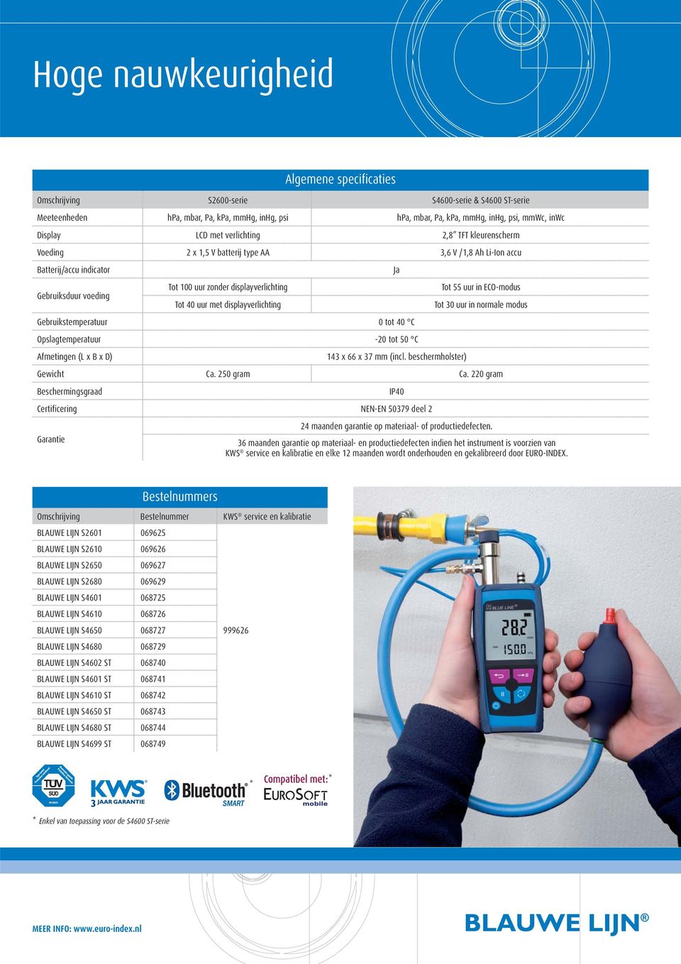 ECO-modus Tot 40 uur met displayverlichting Tot 30 uur in normale modus Gebruikstemperatuur 0 tot 40 C Opslagtemperatuur -20 tot 50 C Afmetingen (L x B x D) 143 x 66 x 37 mm (incl.