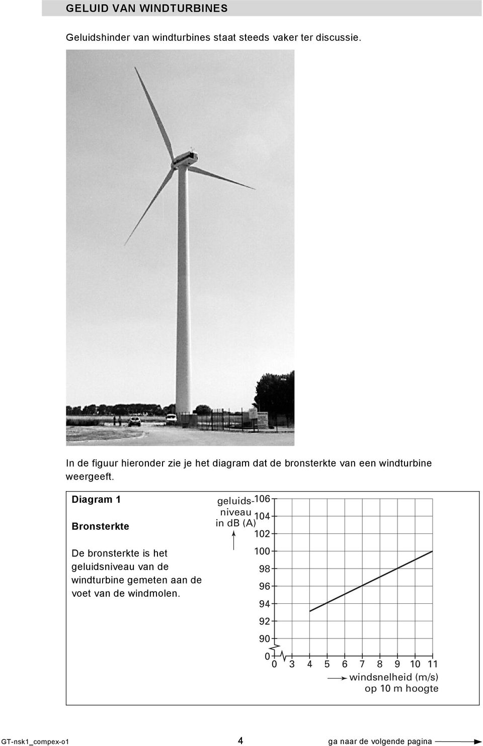 Diagram 1 Bronsterkte De bronsterkte is het geluidsniveau van de windturbine gemeten aan de voet van de windmolen.
