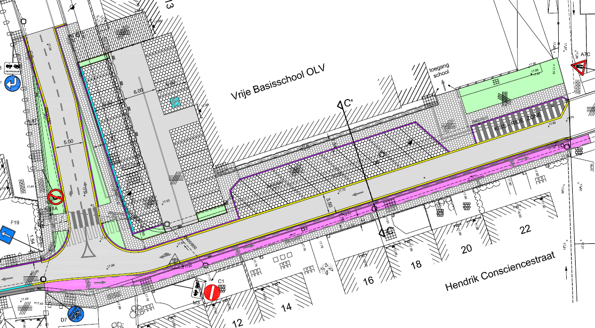 Op de parking worden volgende overwegingen in acht genomen: Toegang tot de garage van de zusters wordt strikt van deze parking gescheiden.