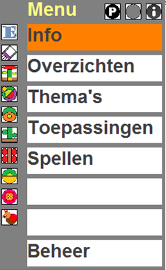 Programma EcoTuinieren : de Onderdelen. Het info-, leer- en spelprogramma EcoTuinieren draait op een PC. Hiernaast zie je de menu-onderdelen.