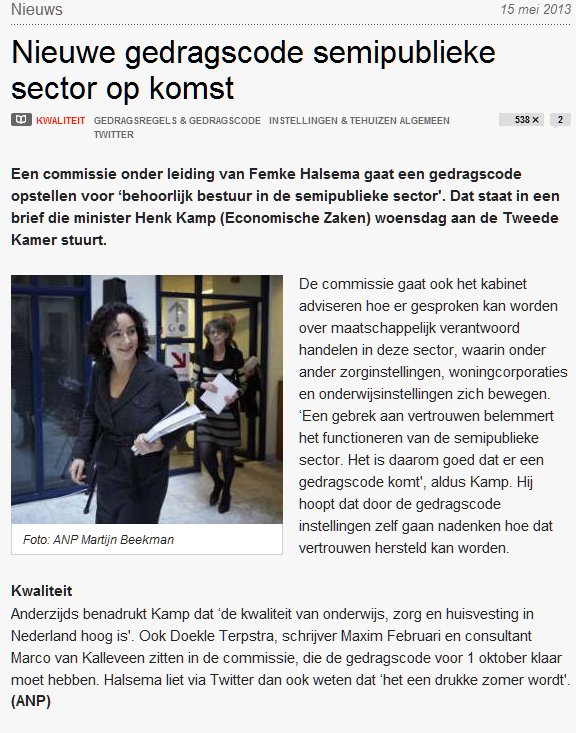 Beste lezer, juni 2013 De Nederlandse Vereniging v bestuurders in de zorg werkt gezamenlijk met de Bestuurders Curatieve Zorg Nederland aan een register voor zorgbestuurders.