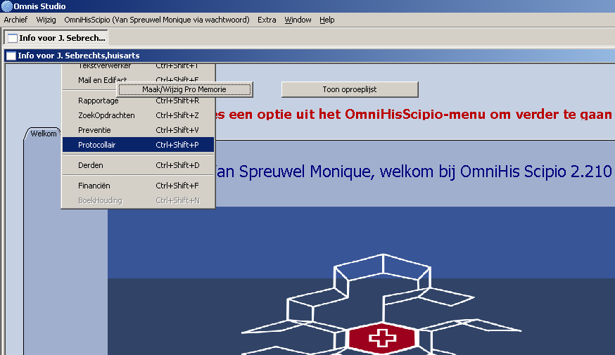 Instructie aanmaken protocol COPD Omnihis Scipio Ga in het hoofdmenu