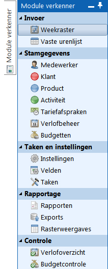 Modules Het programma voor dagelijks gebruik van TimeWriter is \client\twclientstd. twclientstd is onderverdeeld in verschillende modules.