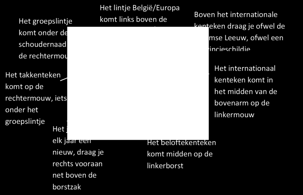 Het uniform Het uniform bestaat uit het scoutshemd en de geel/blauwe groepsdas. Bij de wouters en kapoenen wordt een rode scoutspet gedragen.