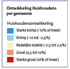 FIGUUR 3.4: HUISHOUDENSONTWIKKELING PER GEMEENTE (PBL, 2013) Uit de bevolkingsprognose van PBL en het CBS blijkt dat ook in de toekomst het aandeel jongvolwassenen op het platteland zal dalen.