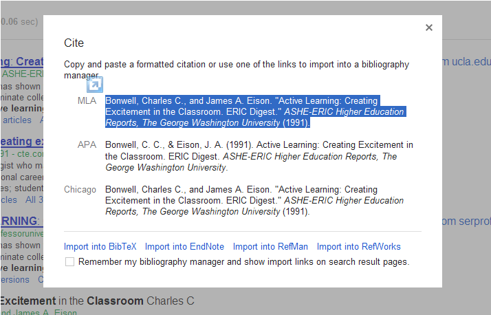 4 i. Referentie exporteren vanuit Google Scholar Hoe Direct Export binnen Google Scholar werkt wordt hieronder in een voorbeeld stapsgewijs uitgelegd: Zorg dat je ingelogd bent in Refworks OpenGoogle