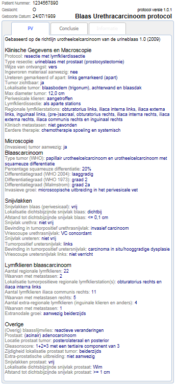 Handleiding Protocol Blaas Urethracarcinoom Pagina 23 van 40 Scherm 7 Protocollaire verslaglegging (PV)